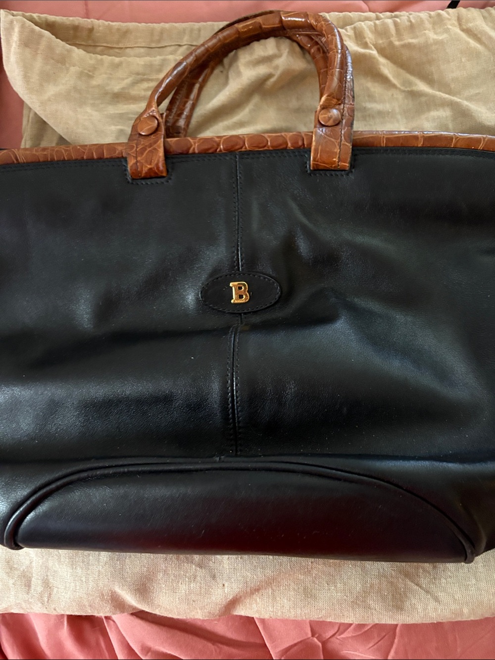 BallyCroc-Trim Black Leather Tote Bag